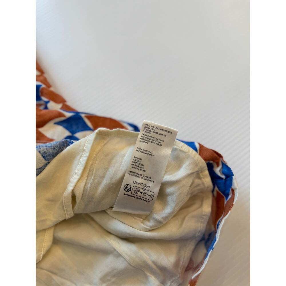 Maeve Anthropologie Ophelia Linen Blend Mini Dress 6 Blue Geometric Coastal - Picture 14 of 16